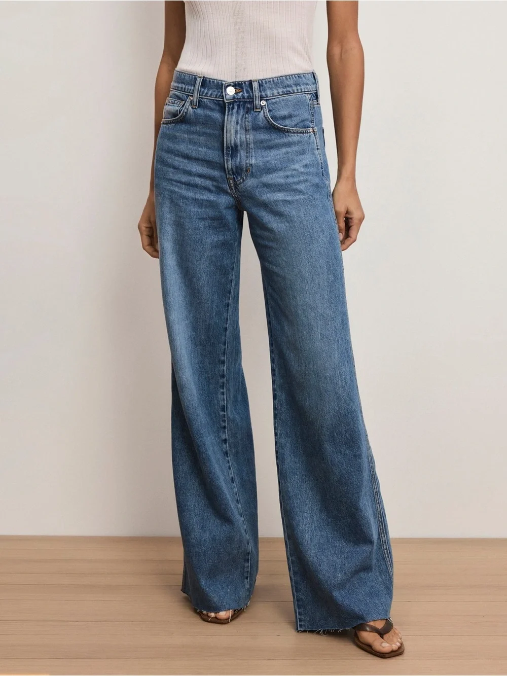 Veronica Beard Mid-Rise Wide-Leg Jeans in Blue Denim - Picture 1 of 5